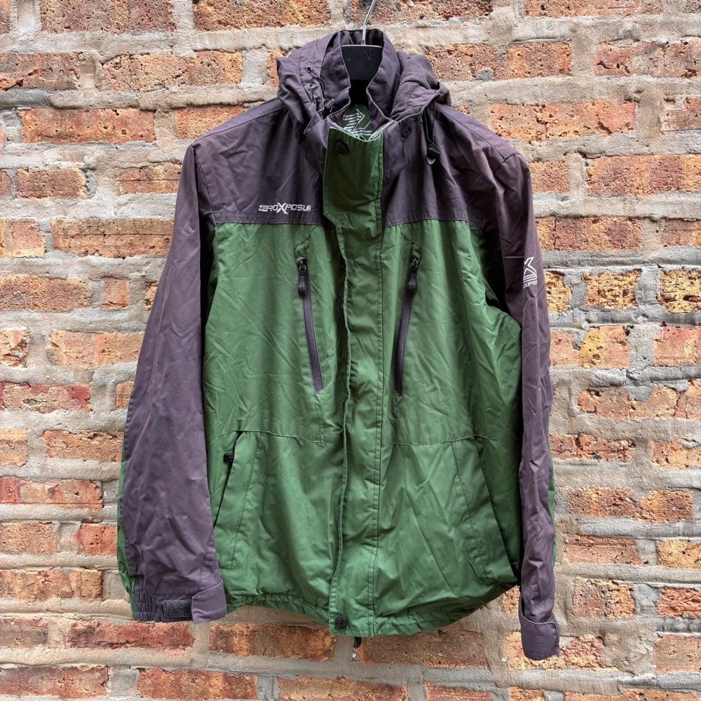 ZeroXposur Mens Small Hooded Windbreaker Jacket Green Gray A84350 Kale
